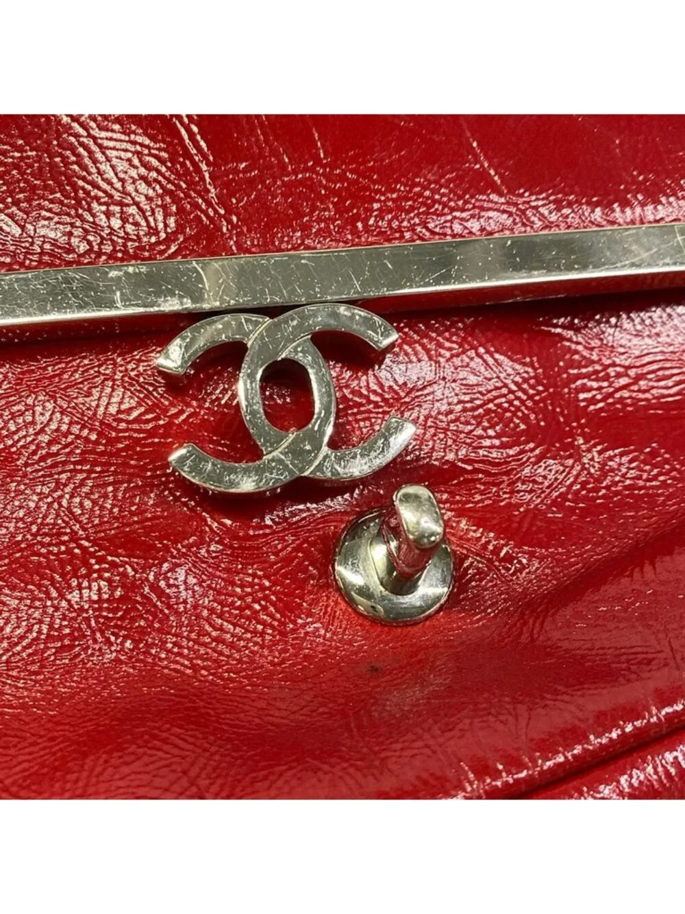 Chanel Shoulder Bag Red Silver Chain Leather